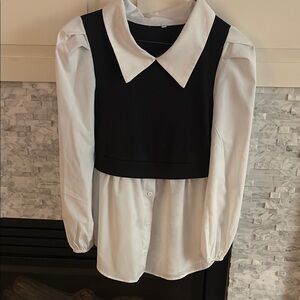 Chic Black and White Collared Blouse